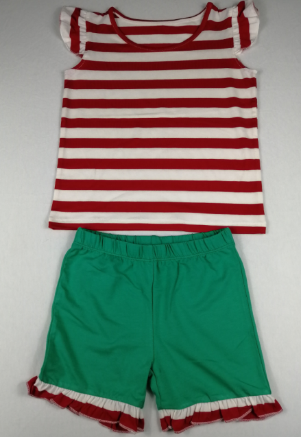 Girl ruffle pajama 2 pieces set red white stripe toddler size 5-10